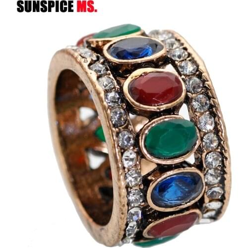 Colorized Ellipse Resin Vintage Rings Women Antique Gold Color Broadside Ring Royal Jewelry Turkish Wedding Party Finger Bijoux