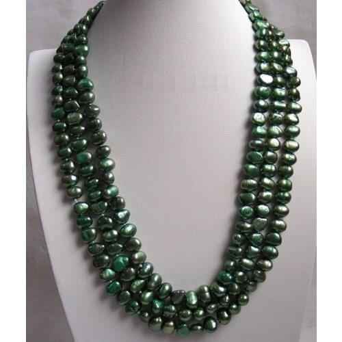 0001774 16" baroque 3row green freshwater pearls necklace
