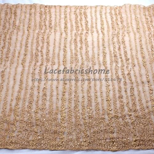 1yard New fashion style gold/beige/gray/wind/green/dark pink heavy beads on netting embroidery wedding dress lace fabric 120cm