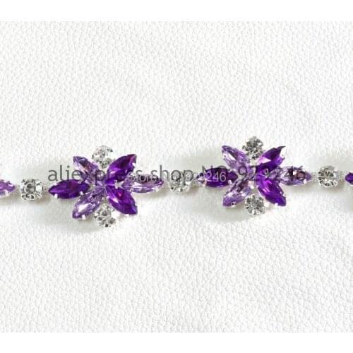 2.9cm romantic purple violet plastic acrylic Rhinestone chain trims applique silver tone costume sewing