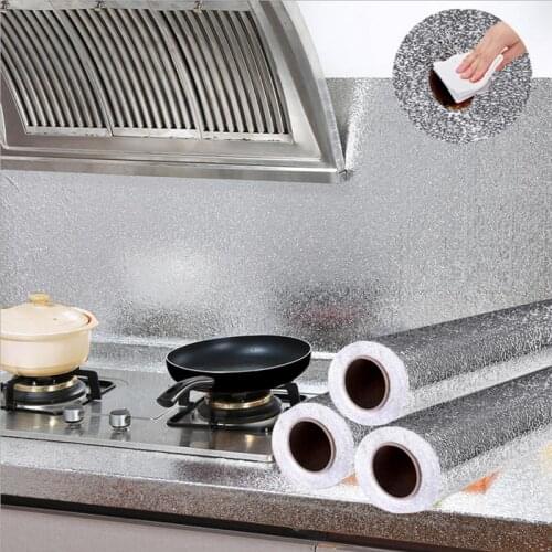 5M Aluminum Foil Wallpaper Kitchen Waterproof Oil-Proof Stickers Moisture-Proof Self-Adhesive Kitchen Cabinet Pad Stickers