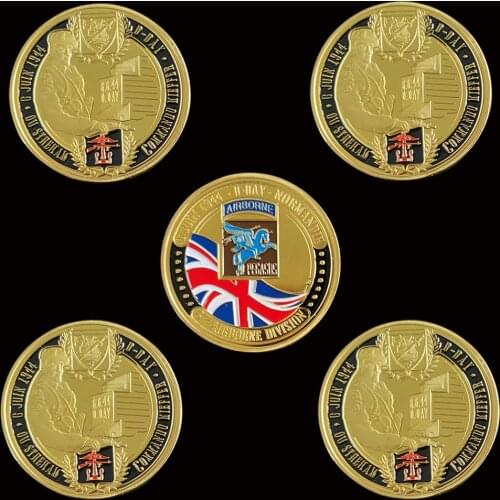 5PCS 1944.6.6 D-Day Gold Coin 6th Airborne Division Normandie Landing For Collect