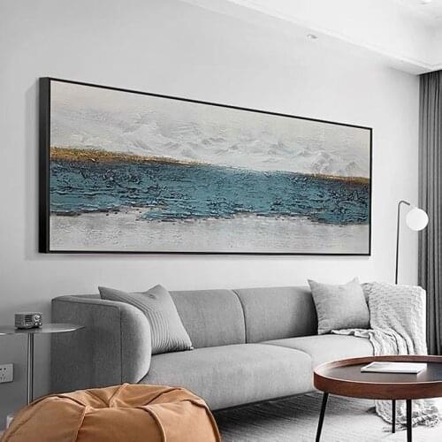 Hand Painted Abstract Oil Painting Wall Art Blue White Modern On Canvas For Living Room Picture Minimalist Decorative No Frame