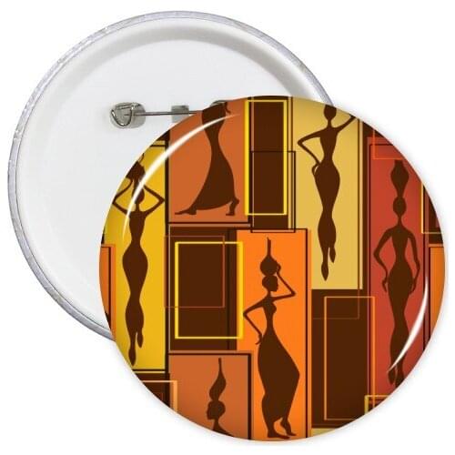 Africa Aboriginal Black Women Art Abstract Round Pins Badge Button Clothing Decoration Gift 5pcs