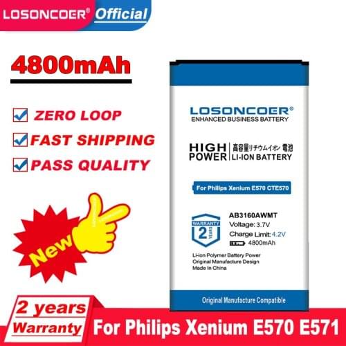 LOSONCOER 4800mAh AB3160AWMT Battery For Philips Xenium E570 E571 CTE57 CTE570 CTE571 Mobile Phone in stock