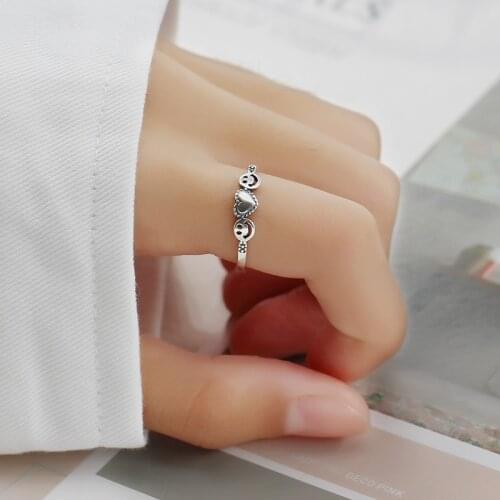 925 Sterling Silver Smiling Face Thai Silver Ring Simple Dainty Love Heart Open Ring For Women Party Jewelry Gift S-R605