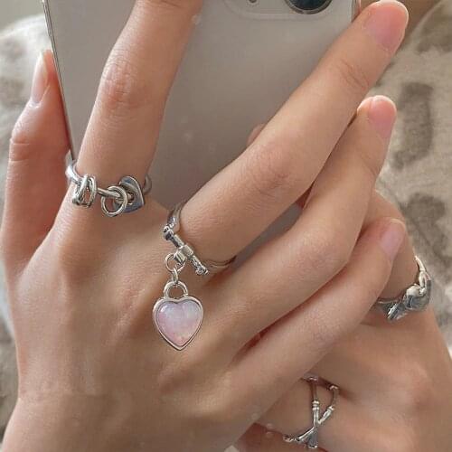 AOMU New Design Chic Metal Belt Ring Silver Color Shiny Zircon Crystal Love Purple Heart Rings for Women Punk Rock Ring Jewelry