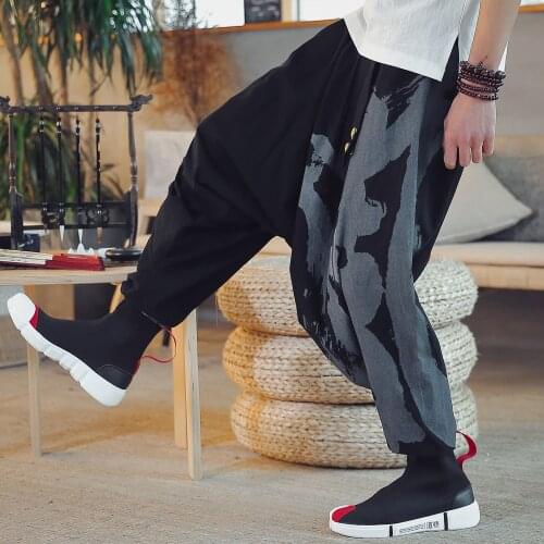 2021 Men Hip Hop Baggy Cotton Linen Wide Leg Pants Men Women Big Crotch Harem Trousers Male Harajuku Streetwear Cross-pants 5XL