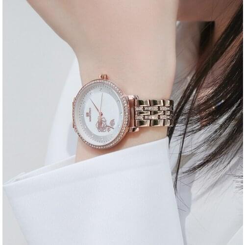 2021NAVIFORCE Fashion Women’s Watches Elegant Rose Pattern Ladies Waterproof Quartz Clocks Stainless Steel Bracelet Women Watch