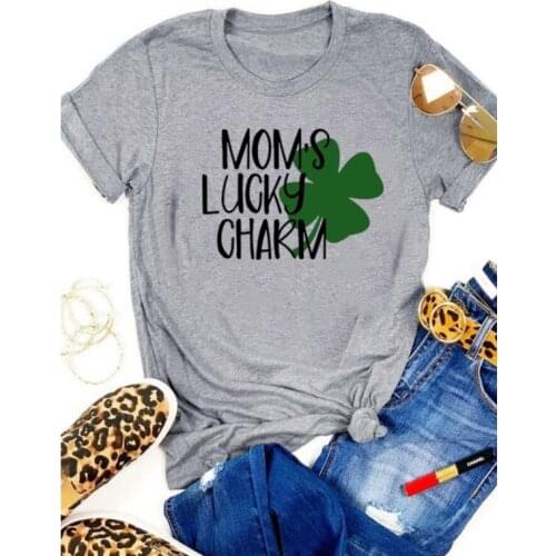 St Patricks day T-shirt MOMS LUCKY CHARM Shirts Luck Clover shirt women fashion grunge aesthetic 100%cotton tee tops