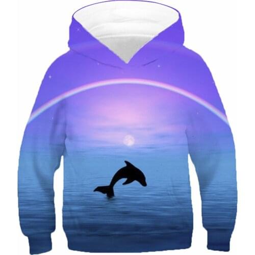 Dolphins Penguin Lion Swan Galaxy Print Children Hoodies Kids Baby Fashion Pullover Clothes Boys Girls Hooded Sweatshirts 4-13Y