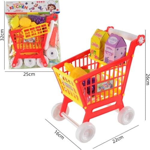 Kids Pretend Play Groceries Toys Fruit Food Simulation Mini Trolley Shopping Cart For Girls Supermarket Kitchen Game Gifts