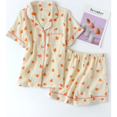 Double-layer gauze crepe pajamas women short-sleeved shorts home service summer soft and comfortable seersucker thin living serv