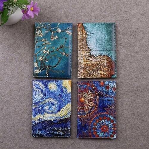 Exquisite Art Style Passport Protective Cover Van Gogh Starry Sky Women Leather Passport Holder Men Travel ID Passport Wallet