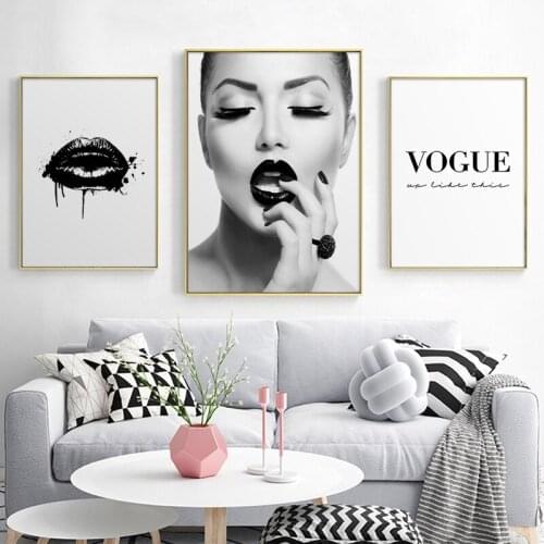 Black Lips Fashion Girl Canvas Art Posters and Prints Scandinavian Painting Wall Picture for Living Room Modern Home Decoration