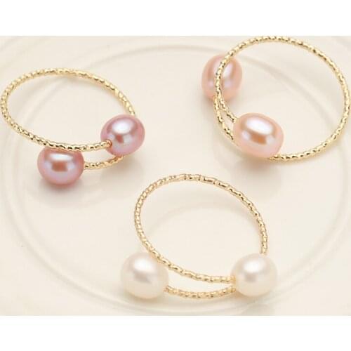 2021 Creative Ring Freshwater Pearls Jewelry Ring Gifts DIY Exquisite Pearl Rings for Elegant Women Geometric Party Accessories