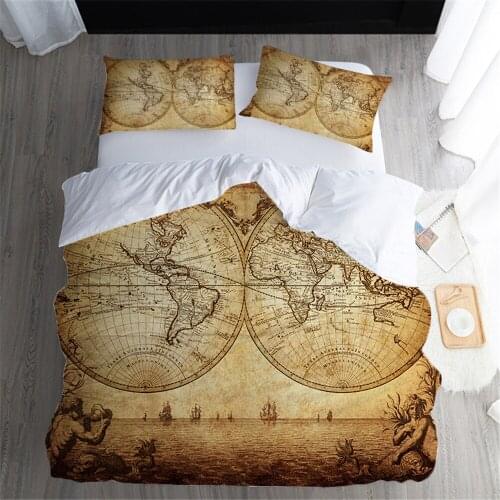 Vintage Duvet Cover Set Dated Old Map of Ancient World Historic Geography Theme Antique Grungy Design Print, 3 Piece Bedding Set