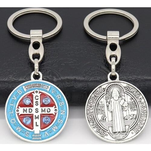 Round Pendant Keychain Catholic Christian Key Chain Jewelry Saint Benedict Exorcism Car Crafts 2021