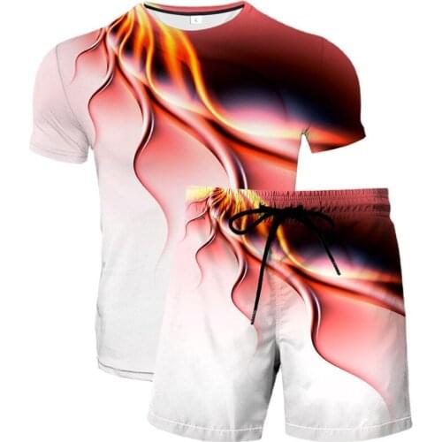 2020 Summer Mens Geometric 3D Pattern Printed T-shirt + Fashion Summer Short Sleeve Mens Casual 3D Bermuda Beach Shorts Set