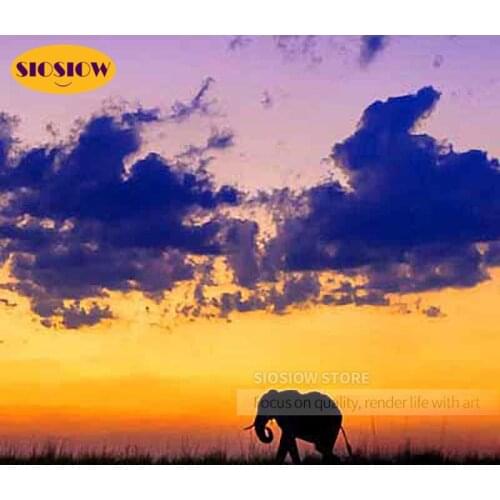 Diy 5d Sunset Elephant Diamond Painting Dusk Silhouette 3d Diamond Embroidery Abstract Scenery Cross Stitch Kit Home Decor Room