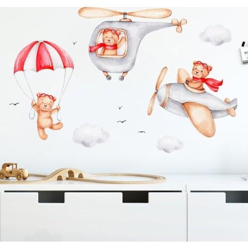 Bear Airplane Balloon Wall Stickers Room Beautification Decoration Stickers Childrens Room Living Room Wall Stickers