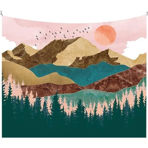 Sunrise Pattern Wall Hanging Tapestry Travel Camping Mat Deer Oil Painting Pattern Yoga Pad Sleeping Carpet Beach Blanket Cloth