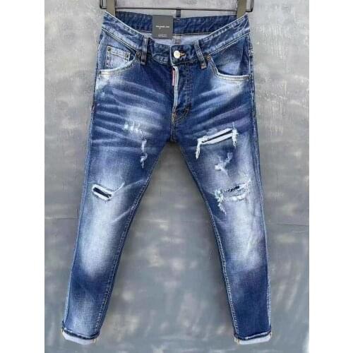2021 New DSQUARED2 Mens/Womens Jeans Fashion Slim Fit Washed Hole Patches Elastic Simple All-Match Pants 9139