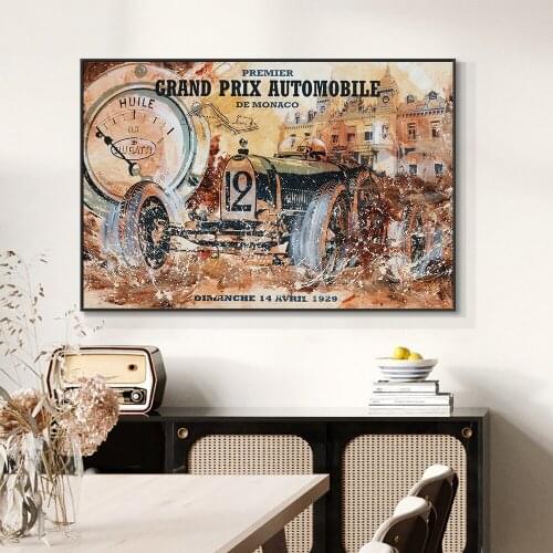 Premier Grand Prix Automobile de Monaco 1929 Bugatti T35 Poster and Prints Wall Art Painting For Room Home Decor Frameless
