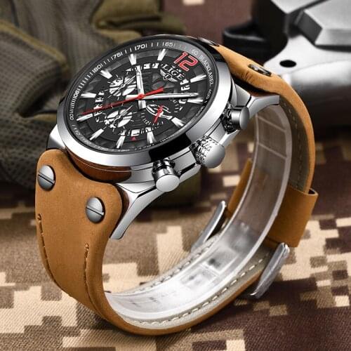Reloj Hombre 2020 New Casual Leather Quartz Watches Mens Business Brand Top Waterproof Wrist Watch For Men Sport Chronograph+Box