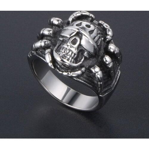 Retro Fashion Exaggeration Ghost Hand Skull Ring Silver Color Titanium Steel Ring Men Women Personality Jewelry Halloween Gift