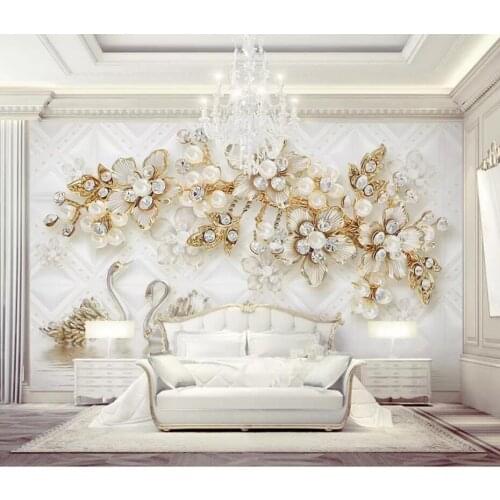 Luxury flower soft package 3d swan jewelry TV background wall decoration wallpaper murals