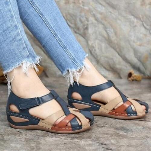 Summer Retro Women Sandals Cross Hollow Breathable Ladies New Casual Shoes Round Toe Wedges Sandals