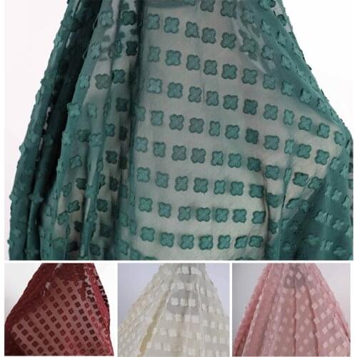 Four Leaf Clover Chiffon Mesh Fabric Flower Jacquard Material for Women Dress Making Sold By The Yard