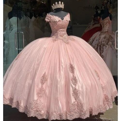 Modest Ball Gown Quinceanera Dresses Off the Shoulder Appliques Lace Sweet 16 Cheap Party Dress vestido de 15 ano