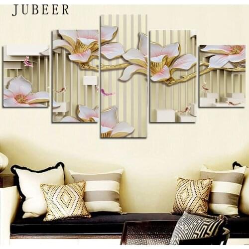 Modern Wall Art Pictures Canvas Painting 5 Pieces Set Flowers Posters Abstract Wall Picture for Living Room Decoration Home