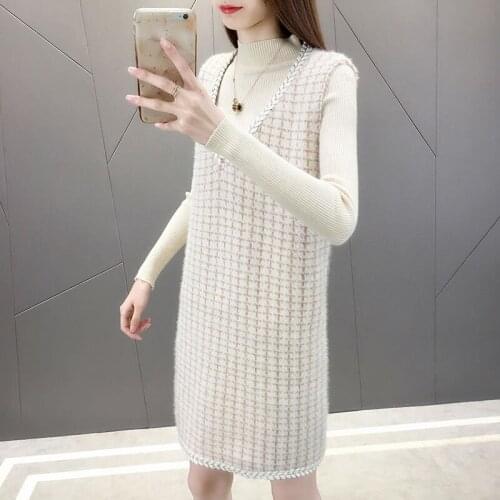 Sweater vest womens 2021 spring and autumn new style V-neck loose mid-length knitted pullover blouse womens casual all-match