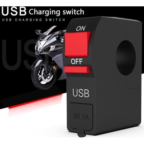 22mm 7/8" Universal Motorcycle Switches Motorbike Handlebar Start Flameout ON/OFF Button With 2.1A USB Charger Wire Connectors
