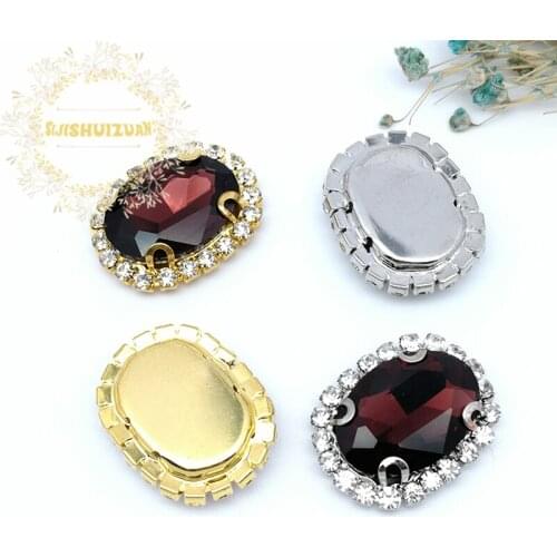 Wine red Oval Glass Crystal sew on rhinestones with Crystal buckle Diy wedding dress Mobile Accessories Free shipping