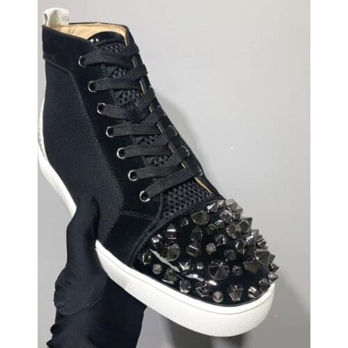 High Top Round Toe Rivet Decor Rhinestone Shaped Rivet Men Casual Shoes Luxury Brand Couple Shoes Fashion High Top Trainers 2021
