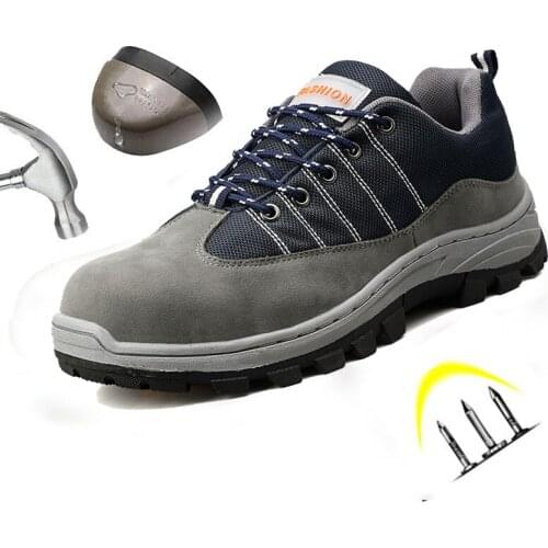 Safety Shoes For Men Suede Leather Lace Up Rubber Sole Steel Toe Anti Smashing Wearable Puncture Proof Indestructible Work Boots