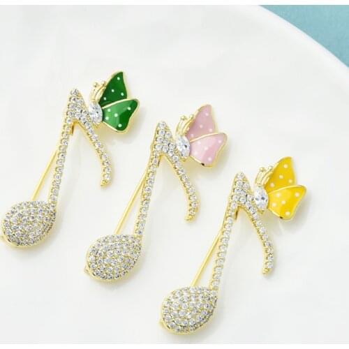 Wuli&baby Butterfly Music Note Brooches For Women Unisex Czech Rhinestone Party Office Brooch Pins Gifts
