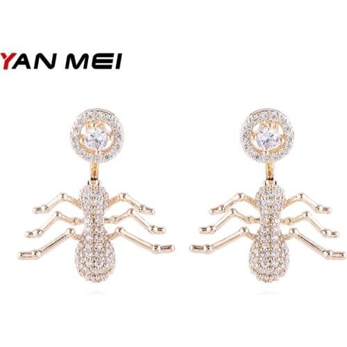 YANMEI CZ Spider Stud Earrings For Women 3D Animal Earrings Halloween European Statement Brincos Fashion Jewelry YME8034