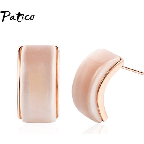 Geometric Enamel C Shape Piercing Ear Stud Simple 925 Sterling Silver Earrings For Women Fashion Party Jewelry Accessories
