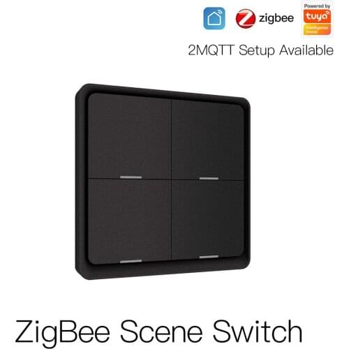 Zigbee scene switch wireless 4 button free sticker switch remote control black gray bedside switch