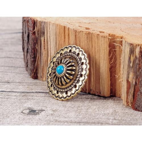 10PC 35X35MM Beauty Brass Flower Turquoise Leathercraft Screwback Button Rivets Studs for Bag Belt Leathercraft