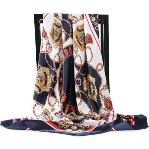 2021 Sunscreen Beach Towel Popular Chain Print Kerchief Female Satin Silk Scarf Fashion High-Grade Shawl Summer 90X90CM Bandana