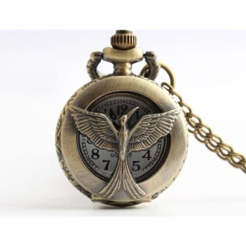 3069)Punk NEW Hunter Game Eagle Pocket Watch Necklace, 12pcs/lot, free ship, 2.7cm, Wholesale
