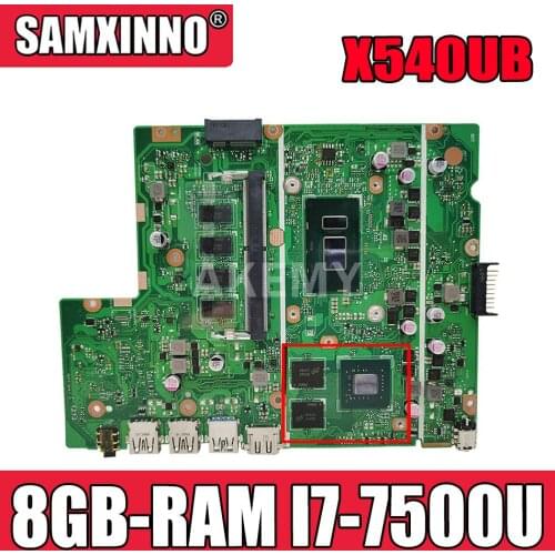 Akemy X540UB Laptop motherboard For Asus X540UB X540UV X540UBR original mainboard 8GB-RAM I7-7500U (V2G) 90NB0IM0-R00050