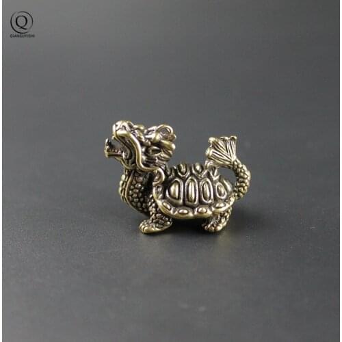 Pure Brass Lucky Dragon Turtle Keychains Pendants Jewelry Copper Animal Decoration Tea Pet Trinket Accessories Key Chain Hanging