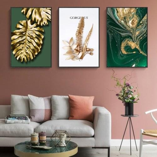 Golden Leaf Living Room Decoration Painting Modern Canvas Hotel Apartment Simple and Stylish Frameless Abstract Painting Core